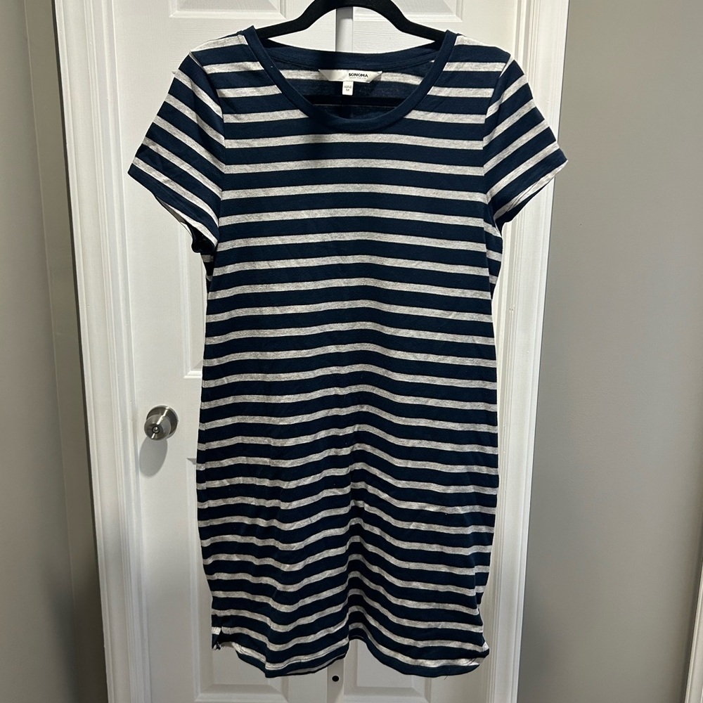 Sonoma Navy & White Stripe Shirt Dress